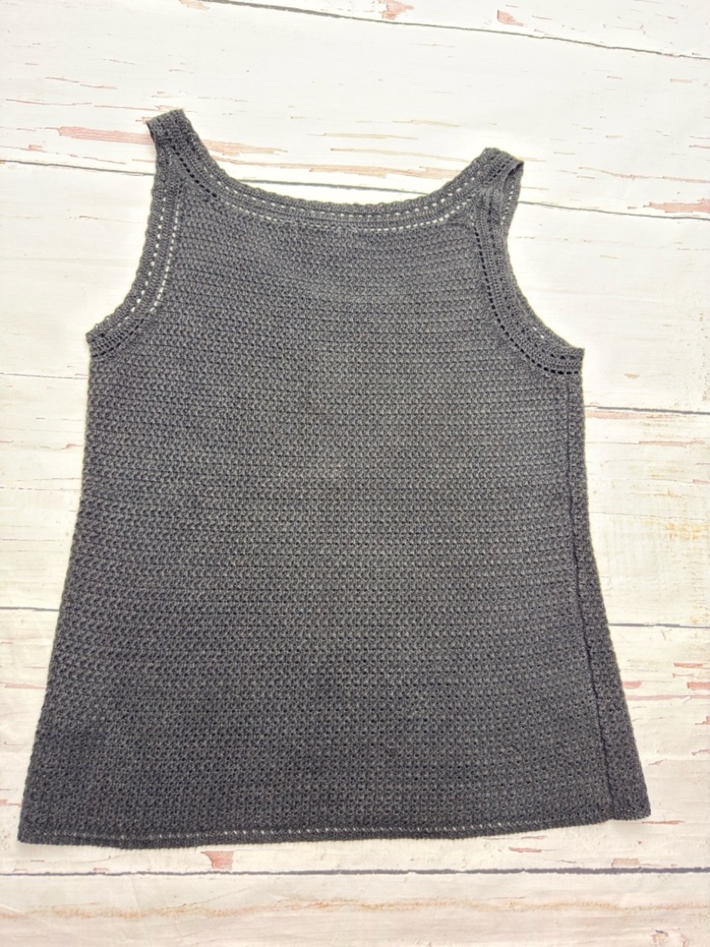 Lauren Ralph Lauren Crochet Linen Tank Top Black M Coastal Boho - Picture 3 of 7